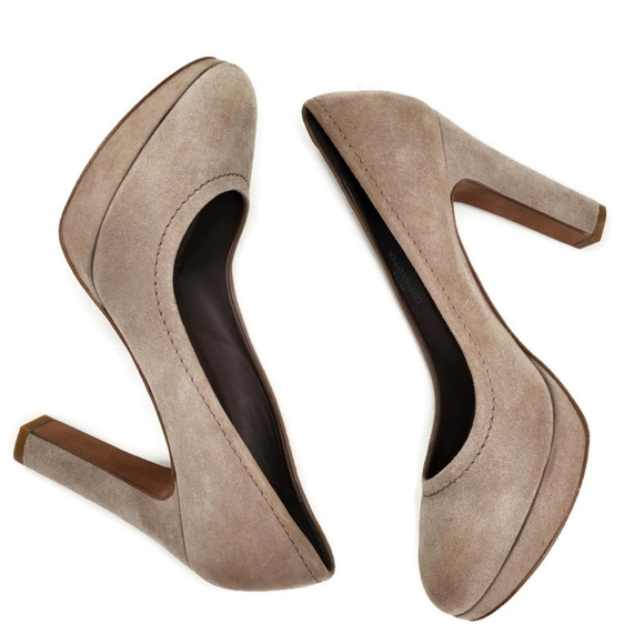 J. Crew Coddington Taupe Shimmer Suede Leather Platform Pumps Made in Italy - Picture 8 of 15